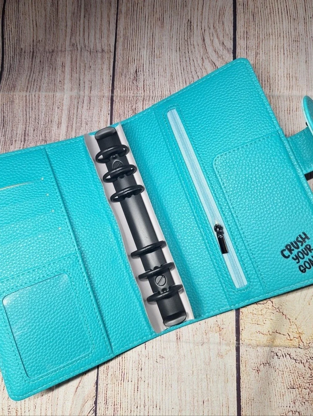 Turquoise A6 Cash Wallet with Black Rings, Teal Cash Wallet, A6 Budget Binder